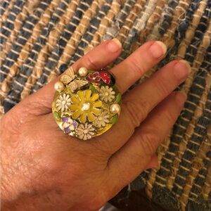 Floral Statement Ring with Butterfly and Ladybug Accents